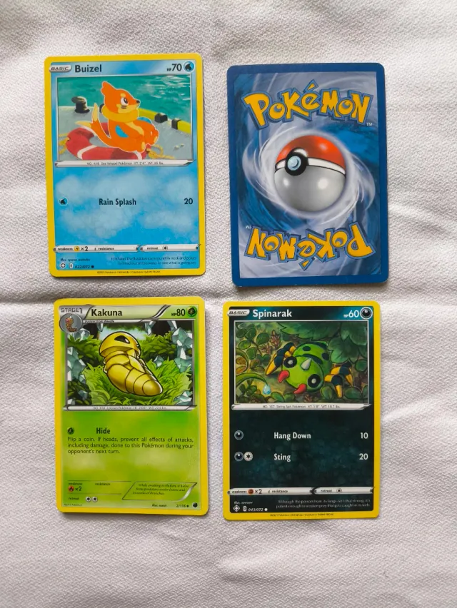 4 Cartas Pokémon - Buizel, Gothita, Kakuna, Spinar