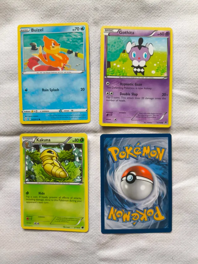 4 Cartas Pokémon - Buizel, Gothita, Kakuna, Spinar