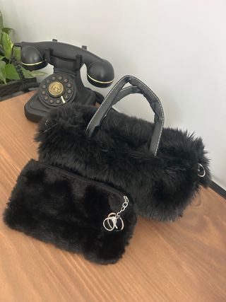 Pack bolso y monedero pelo negro