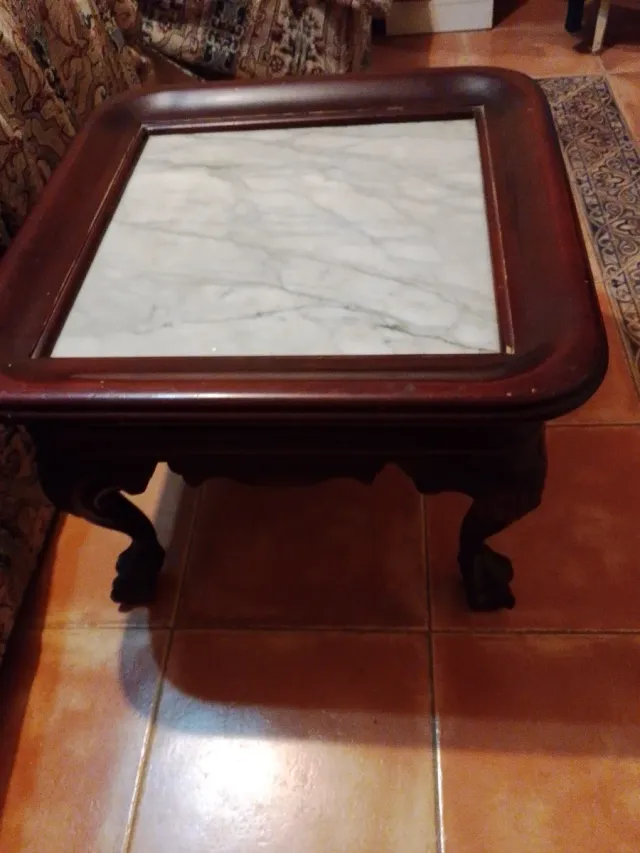 Mesa auxiliar madera y mármol