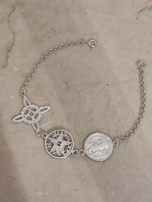 Pulsera Nudo Brujas Tetragrámaton San Benito Plata