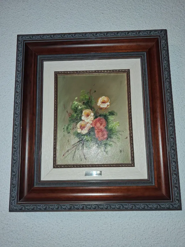 Cuadro de flores en madera y metal