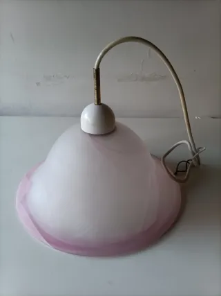 Lampadario vetro rosa e bianco