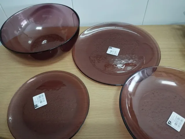 Vajilla de cristal 19 piezas, de color rosa