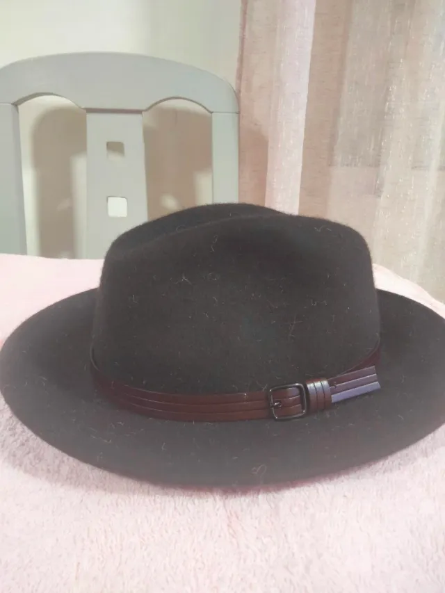 Sombrero Lana Talla 59 Negro Marrón unisex