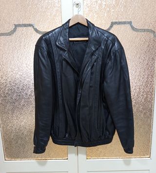 Cazadora Piel Ovina Napa Vintage Hombre Negra