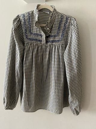 Camisa cuadros beige y azul