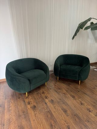 Set di 2 poltrone verdi + puff rosa 