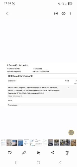 Patinete Eléctrico 800W  SMARTGYRO E EXPLORER