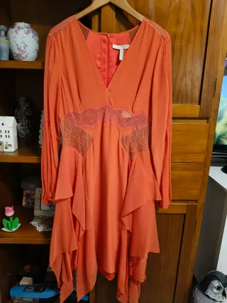 Vestido de fiesta seda natural color coral naranja