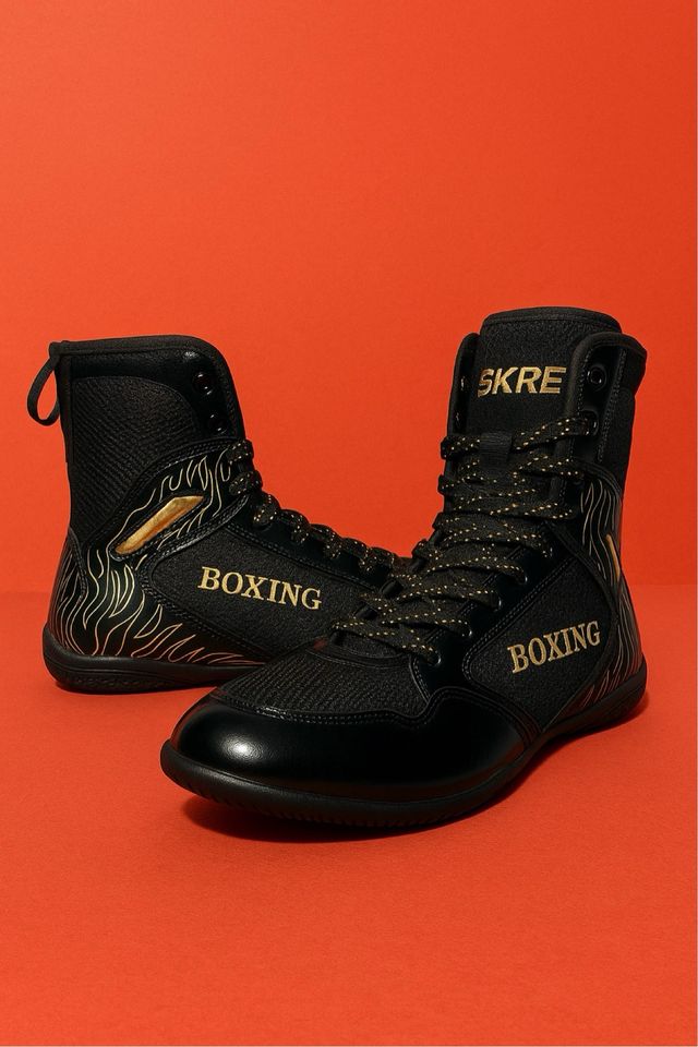 Zapatos de Boxeo Negros y Dorados
