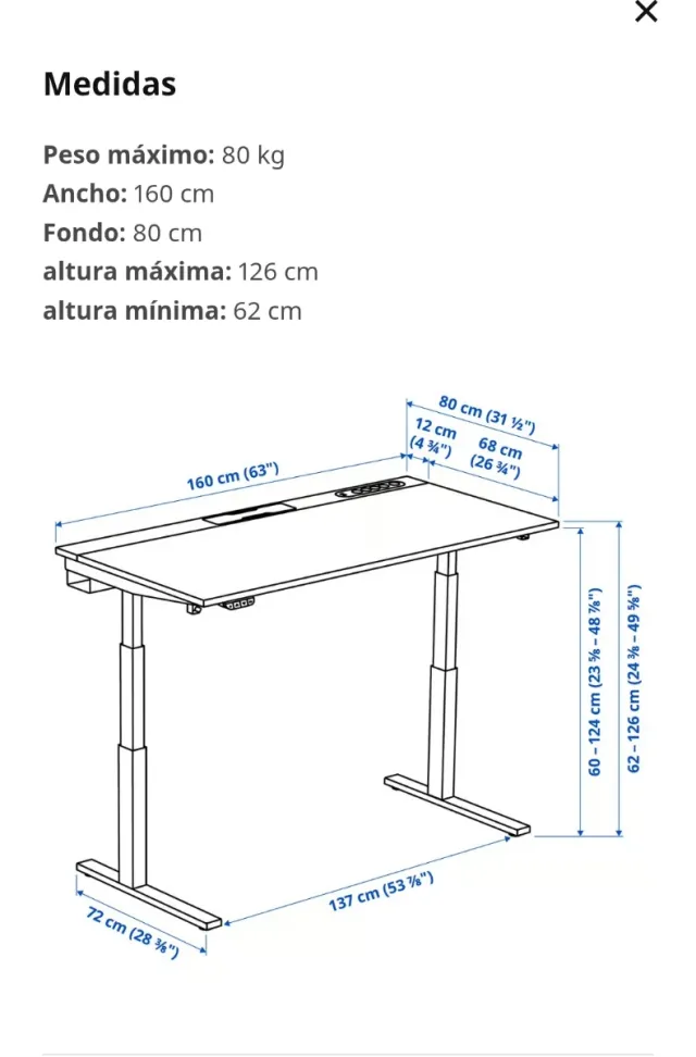 Mesa elevable MITTZON IKEA blanca y madera