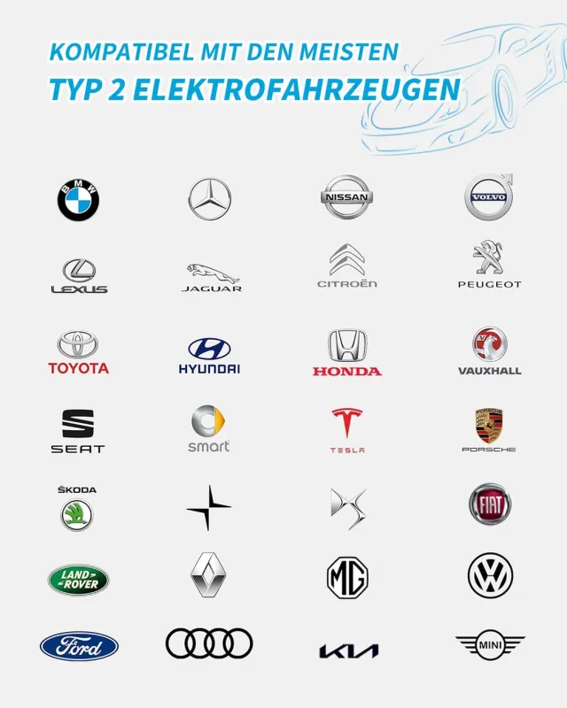 Cavo di ricarica EZGoGo Tipo 2, 7,2 kW/32 A/monofase/8 metri/modalità 3