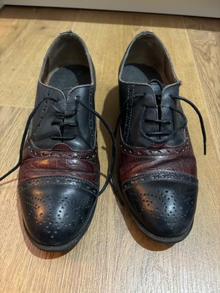 Zapatos de cuero mujer azul/rojo cordones + REGALO