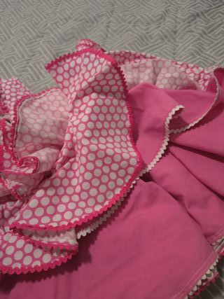 Traje de flamenca niña rosa lunares