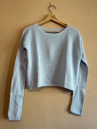 Jersey de punto azul crop top