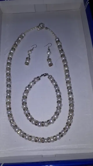 Set Bijoux Perle e Argento con strass