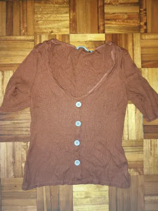 Camiseta Lefties manga corta botones marrón M