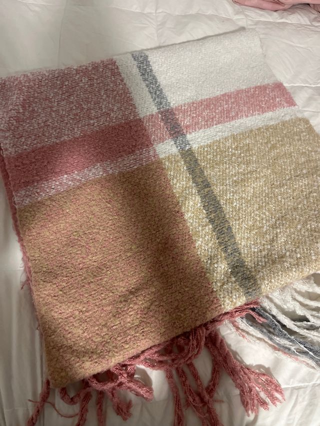 Bufanda Manta Grande Rosa y Beige