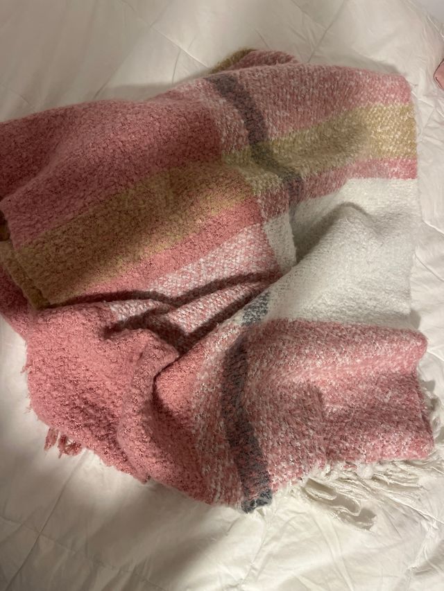 Bufanda Manta Grande Rosa y Beige