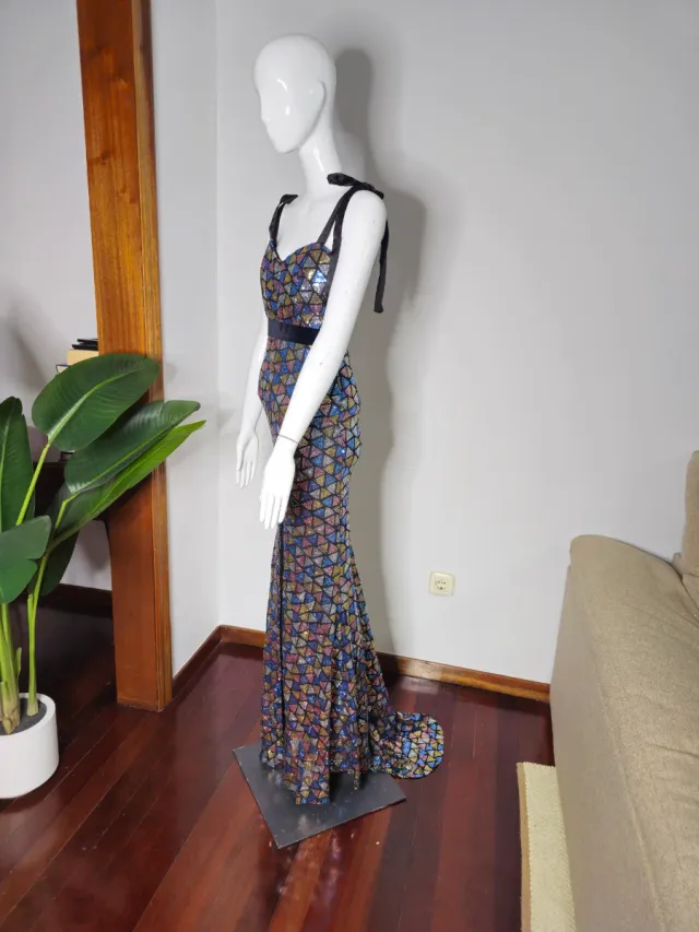 Vestido Largo Lentejuelas Multicolor