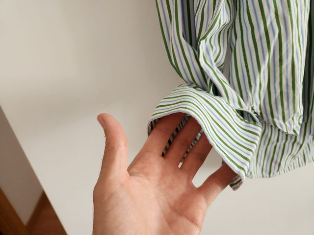 Camisa Tommy Hilfiger Rayas Azul y Verde Talla S