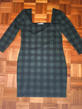 Vestido cuadros verde y negro