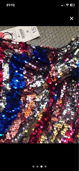 Falda lentejuelas multicolor talla S nueva