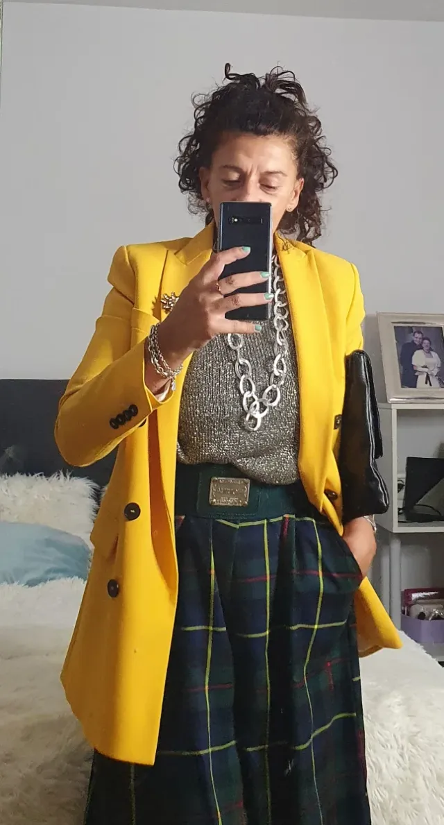 Bermuda cuadros tartán verde y amarillo