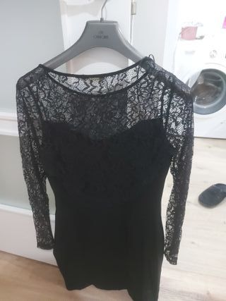 Vestido Naf Naf fiesta encaje negro talla 38