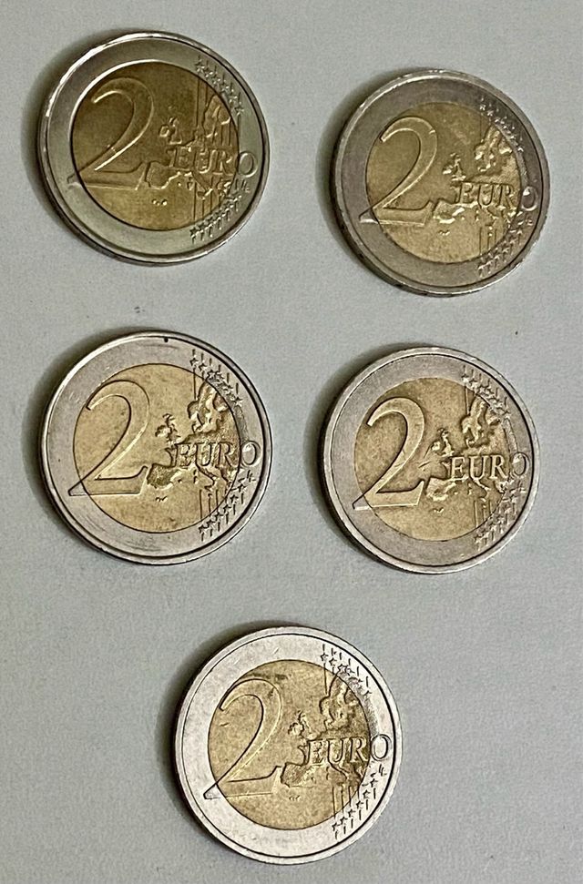 Lote 5 monedas 2 euros conmemorativas