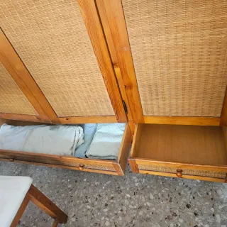 Armario 3 puertas ratán y madera Con 2 espejos