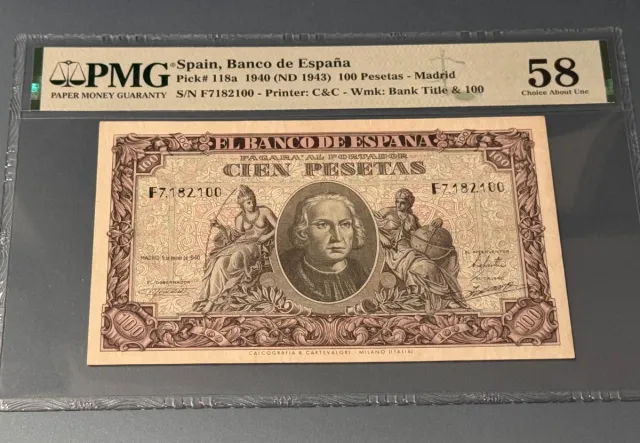 100 Pesetas España 1940 PMG 58