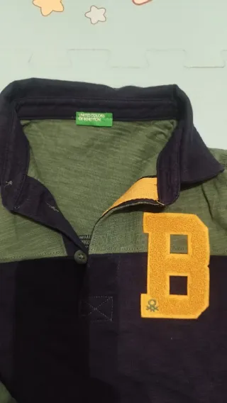 Camisa polo infantil Benetton verde e azul