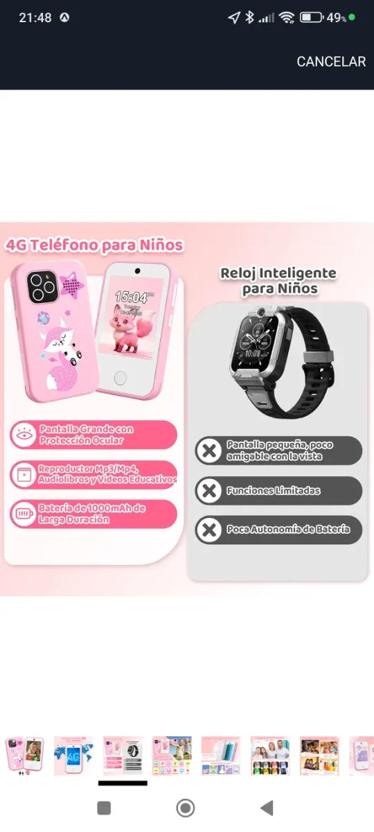Móvil Infantil 4G Rosa Sin Contrato nuevo