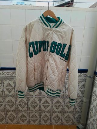 Chaqueta Beisbolera Bershka Beige y Verde