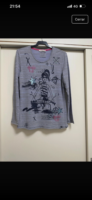 Camiseta mujer manga larga rayas y dibujo