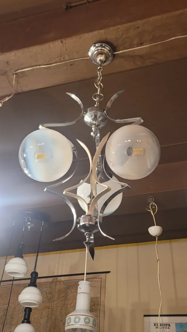 Lampada a sospensione anni '60 in acciaio