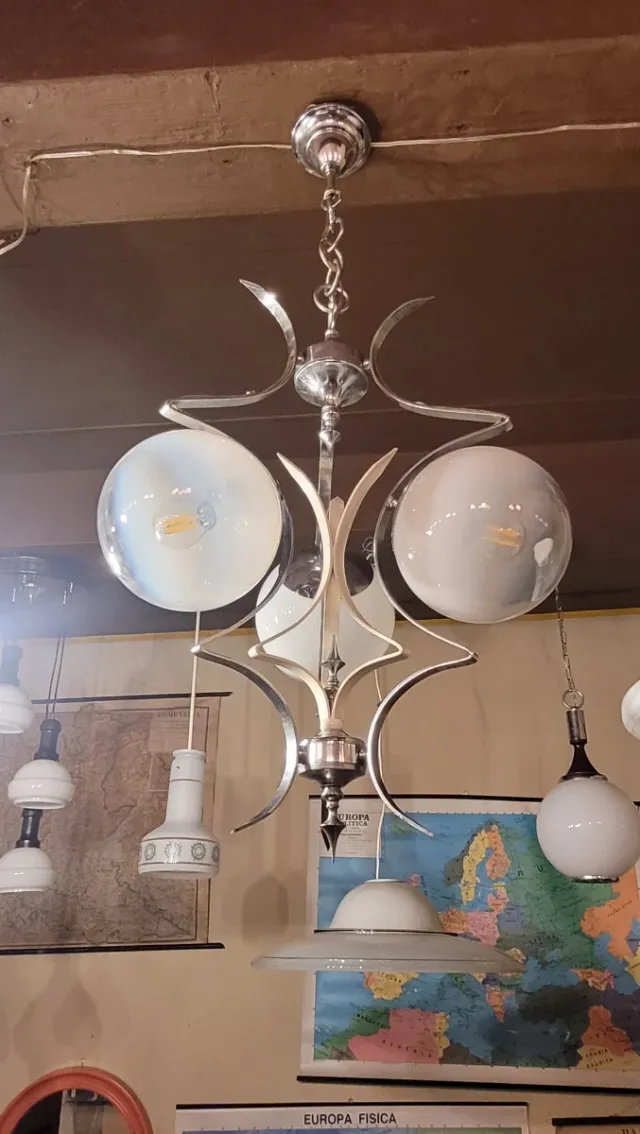 Lampada a sospensione anni '60 in acciaio