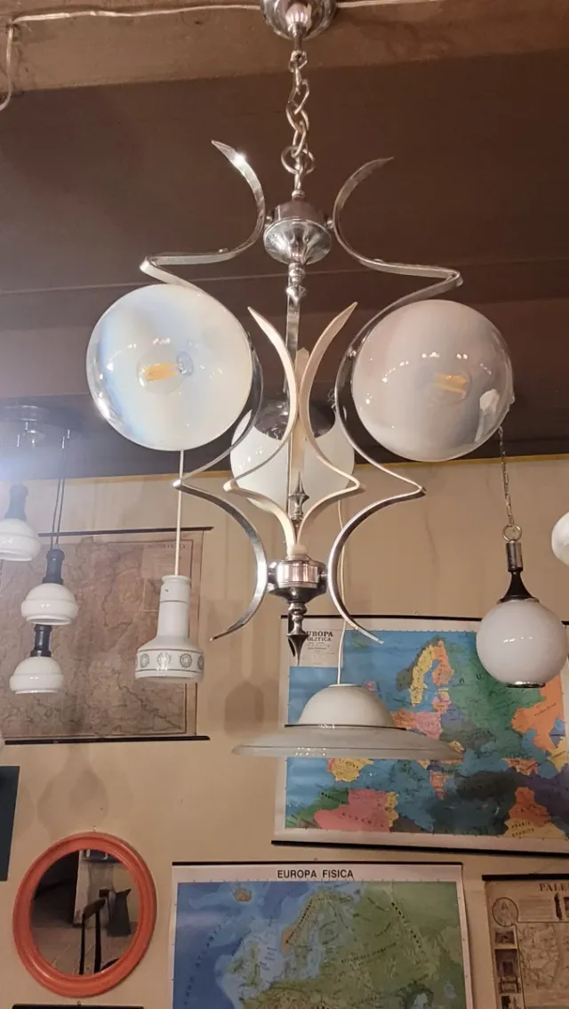 Lampada a sospensione anni '60 in acciaio