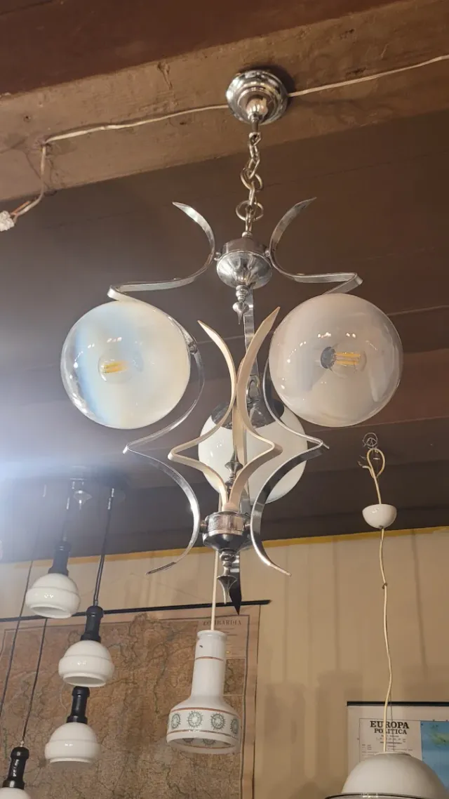 Lampada a sospensione anni '60 in acciaio