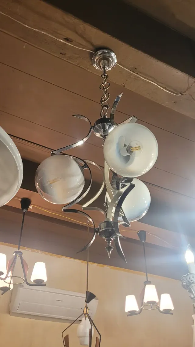 Lampada a sospensione anni '60 in acciaio