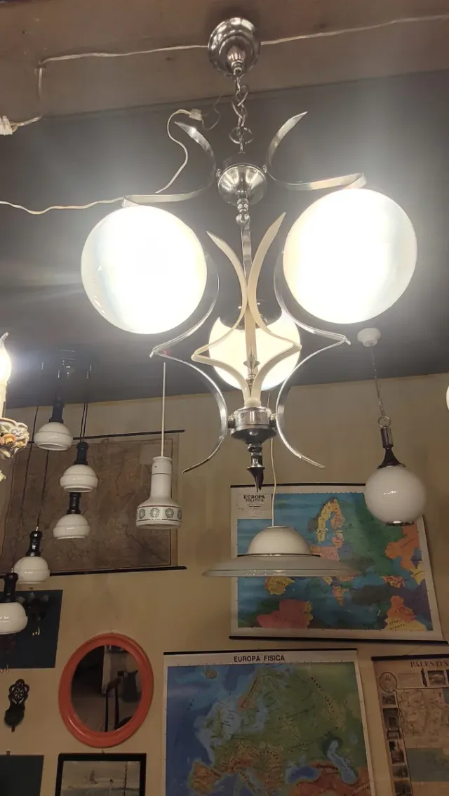 Lampada a sospensione anni '60 in acciaio