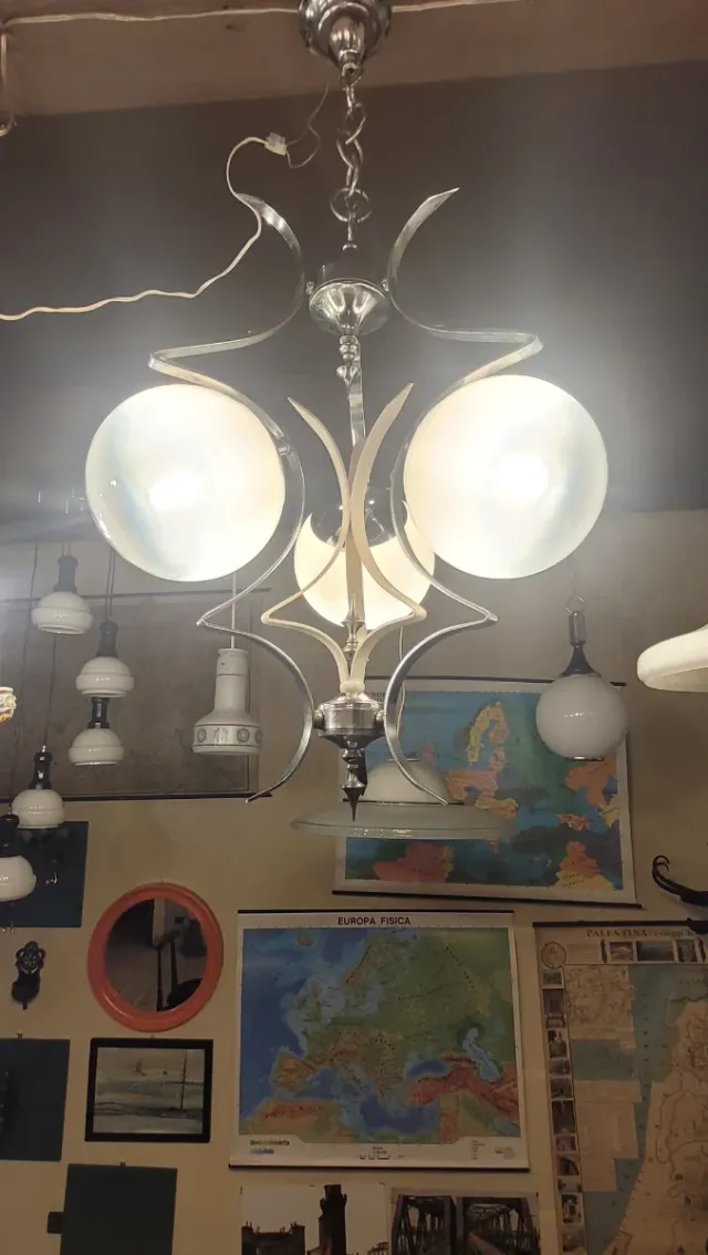 Lampada a sospensione anni '60 in acciaio