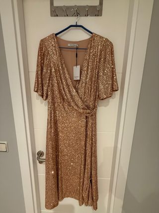 Vestido fiesta lentejuelas oro Pedro del Hierro