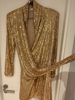Vestido fiesta mini  lentejuelas Zara dorado