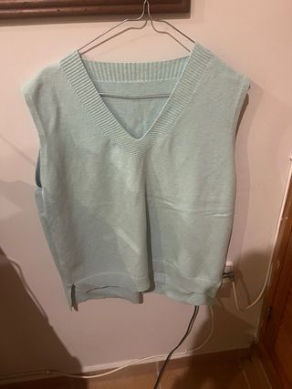 Chaleco de punto verde azulado