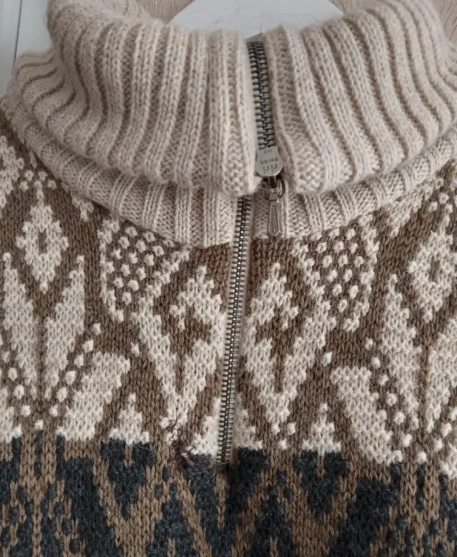 (L) Jersey vintage de punto con cremallera de lana