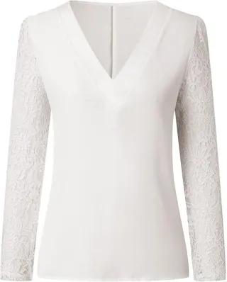 Camiseta blanca manga larga encaje mujer