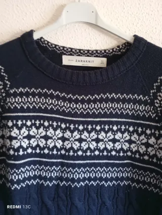 Vestido punto Zara azul y blanco talla M